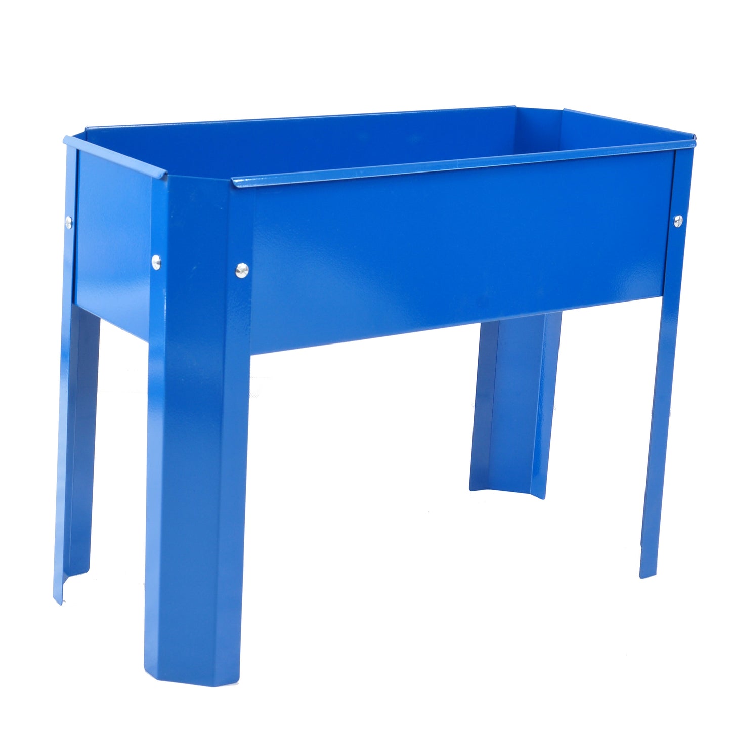 Elevated steel garden bed planter in blue with sturdy legs on Tampa Home & Garden Store