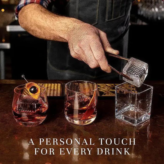Ice cube embossing tray for fancy cocktail cubes by The Whiskey Ball in a clear square mold on Tampa Home & Garden Store
