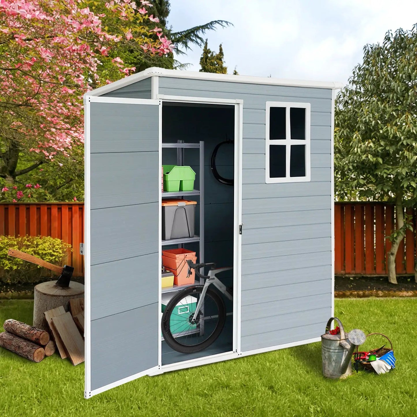 5x3ft Resin Outdoor Storage Shed Kit-Perfect to Store Patio Furniture Grey - Tampa Home & Garden Store