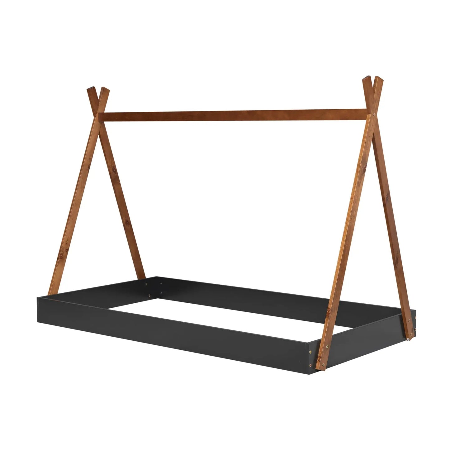 Cama de Tienda de Campaña Individual con Estructura Triangular, Negra+Marrón
