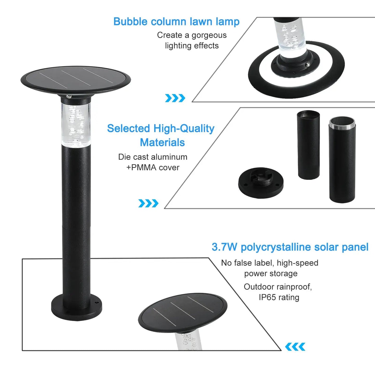 Solar lawn light with dimmable LED outdoor, black stake with circular solar panel top on Tampa Home & Garden Store