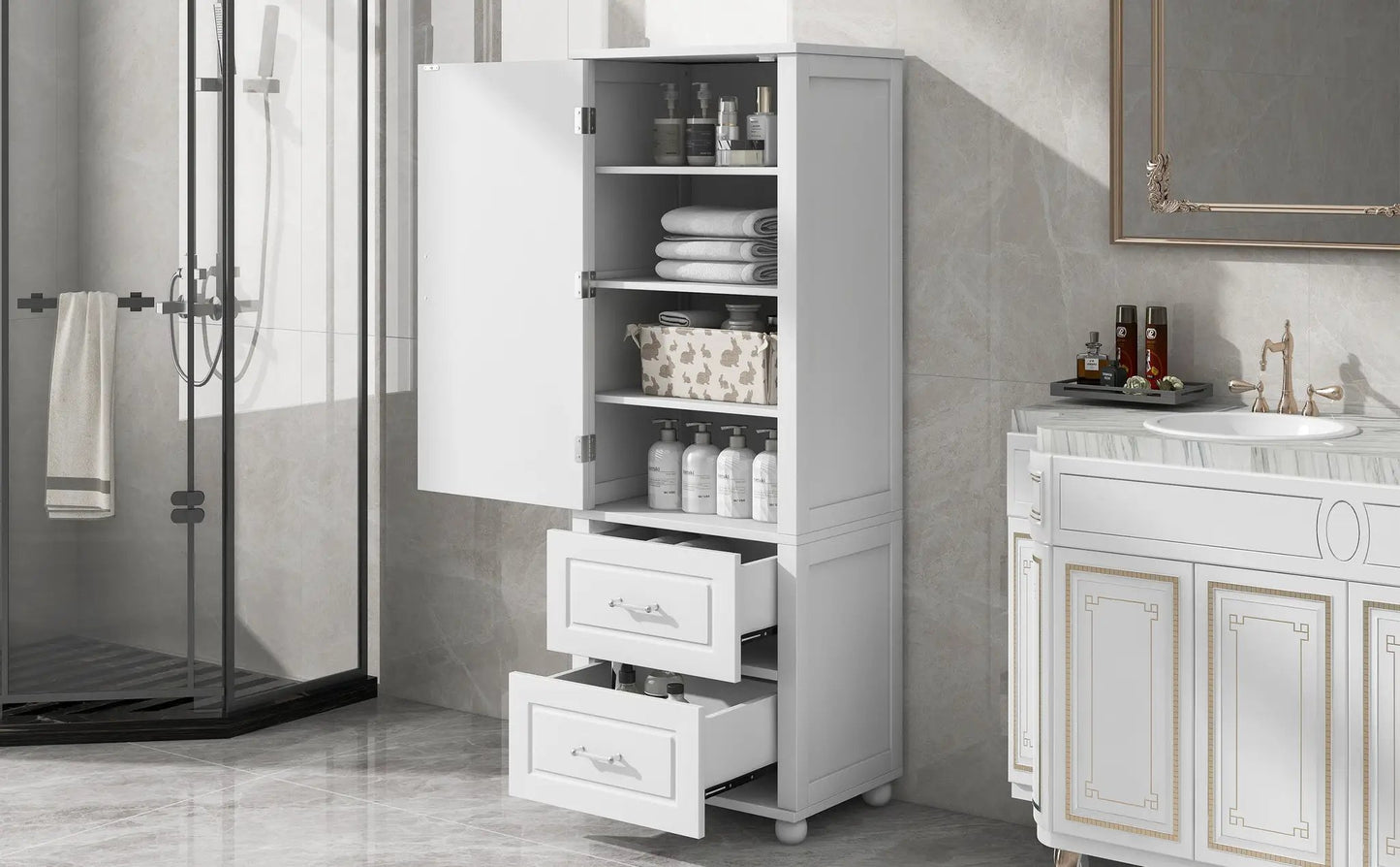 Tall bathroom storage cabinet with drawers and shelves VIP Digital Presence on Tampa Home & Garden Store