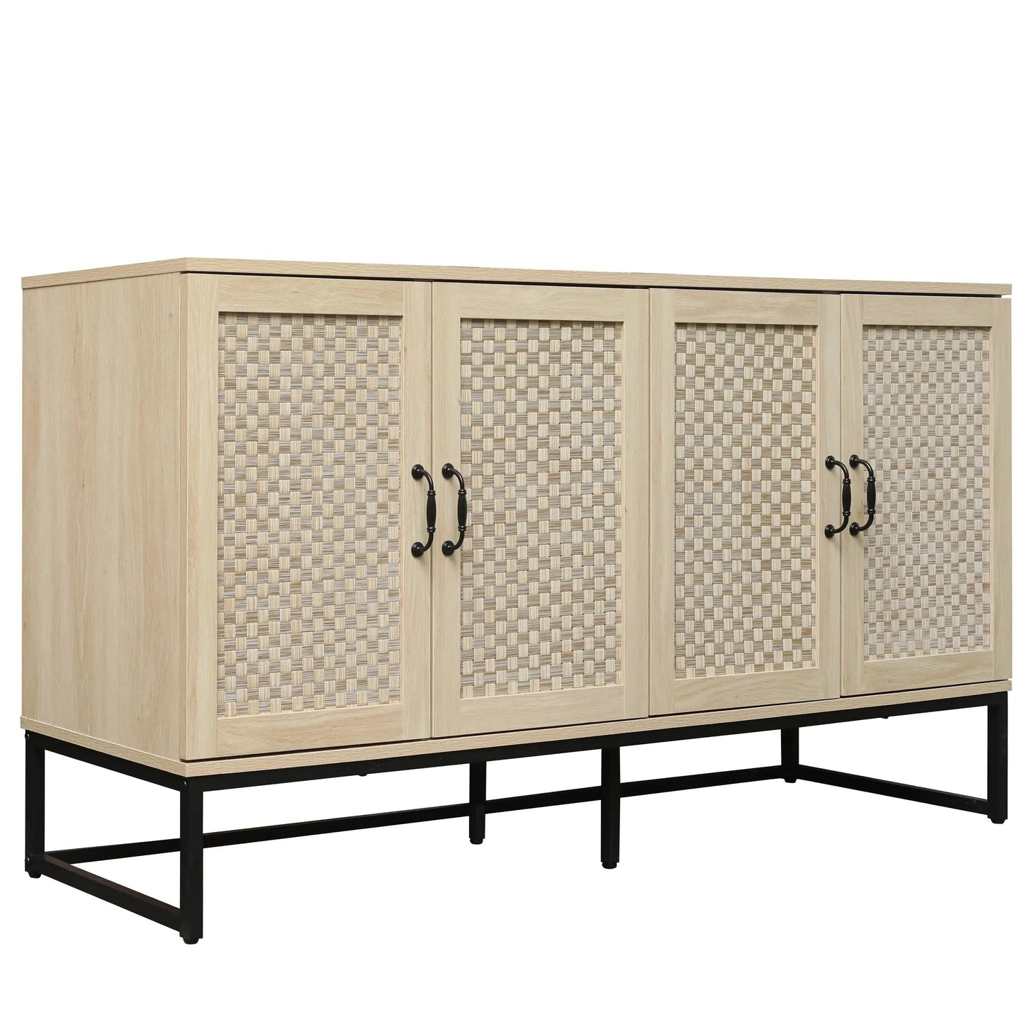 Rattan 4-Door sideboard with woven panels in natural wood and metal base on Tampa Home & Garden Store