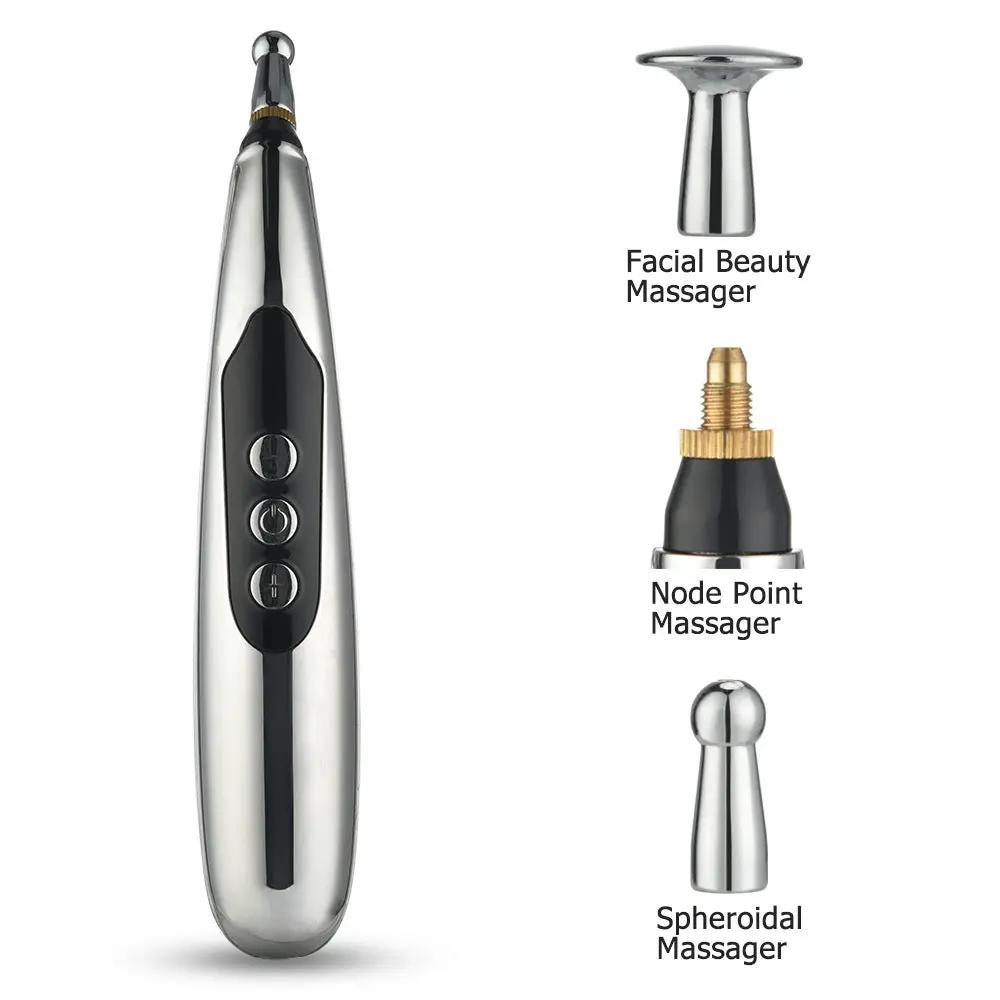 Rechargeable acupoint massage pen with 5 heads, chrome silver body by VIP Digital Presence on Tampa Home & Garden Store