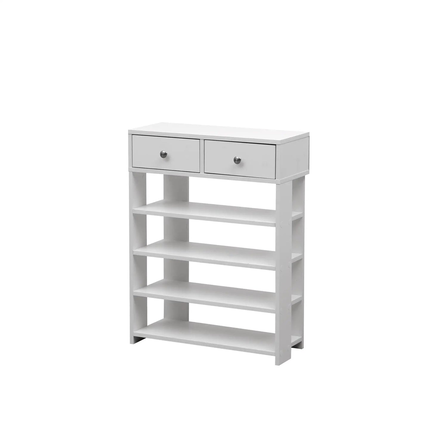 Storage rack organizer white wood with two drawers for entryway use on Tampa Home & Garden Store