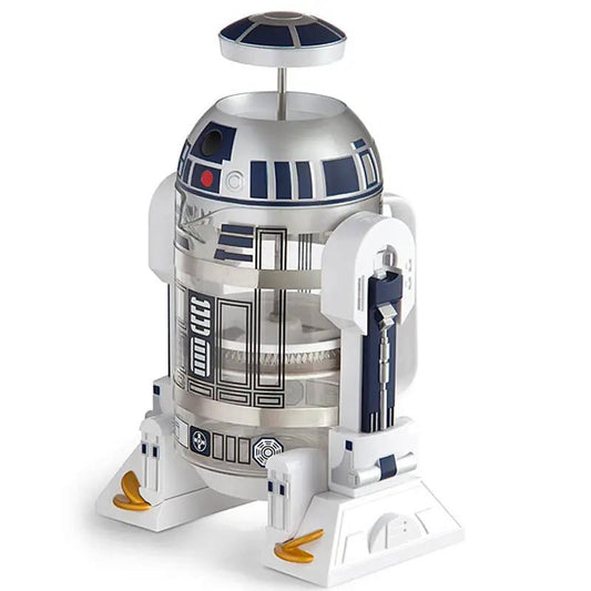 R2-D2 coffee maker hand crafted French press silver body with blue panels on Tampa Home & Garden Store