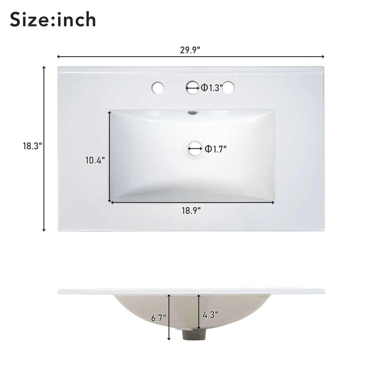 30-inch bathroom vanity with ceramic sink, white cabinet, single sink, VIP Digital Presence on Tampa Home & Garden Store