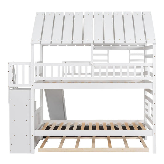 Twin Over Twin House Bunk Bed with Slide White on Tampa Home & Garden Store