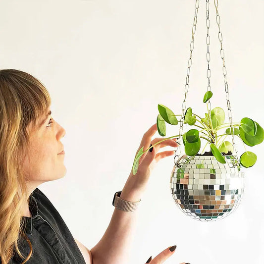 Pot de fleurs suspendu boule disco pour plantes d'intérieur, pots de fleurs de style bohème, miroir de corde suspendu, décoration de jardin