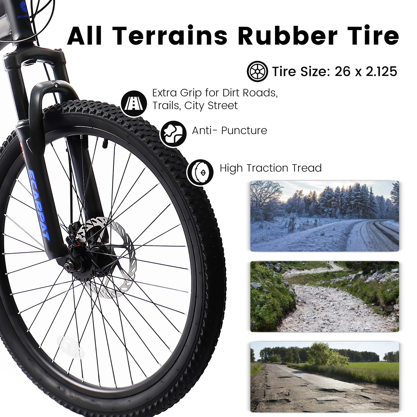 Bicicleta de montaña A2660 Ecarpat con rueda de 26 pulgadas, cuadro de acero al carbono, freno de disco, cambio de pulgar, horquilla delantera y amortiguador trasero