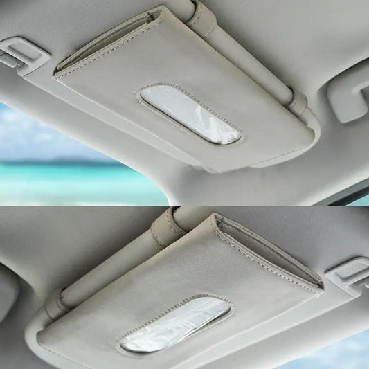 Car sun visor tissue box holder for BMW in beige stitched faux leather on Tampa Home & Garden Store