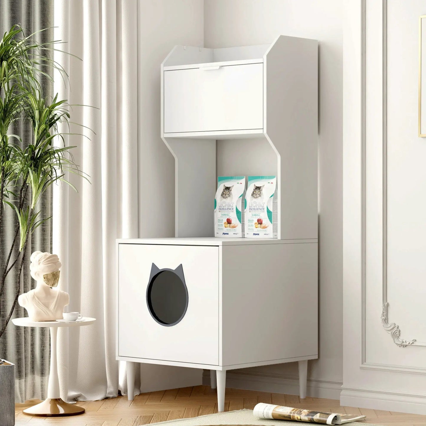 White wooden hidden cat litter box enclosure cabinet unit by VIP Digital Presence on Tampa Home & Garden Store