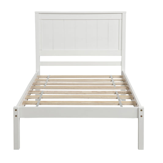 Platform Bed Frame with Headboard Wood Slat Support No Box Spring Needed Twin White