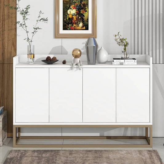 Trexm Modern Sideboard white with gold metal base and storage, top accents on Tampa Home & Garden Store