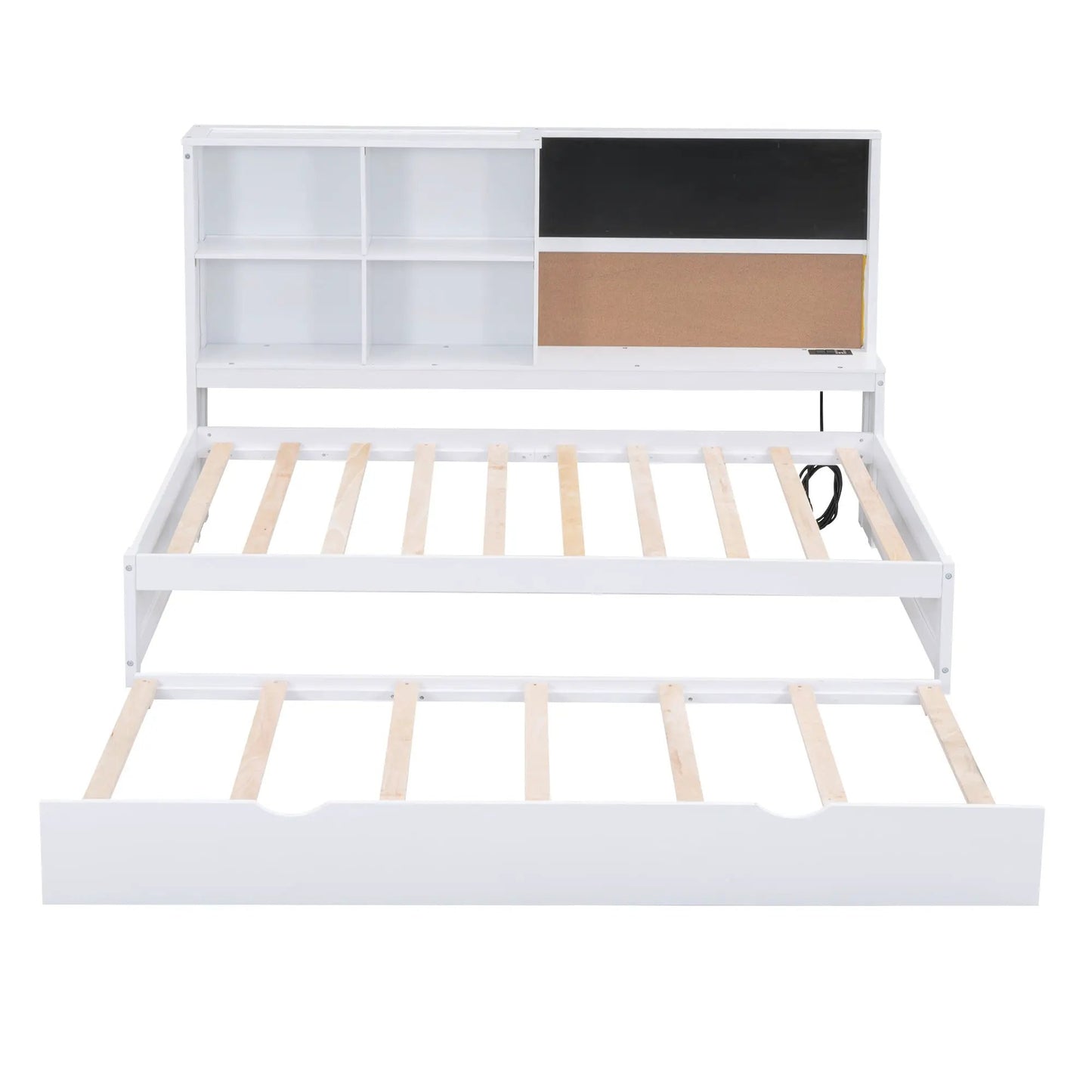 Twin size white daybed with storage headboard, 4 cubbies and chalkboard cork panels on Tampa Home & Garden Store