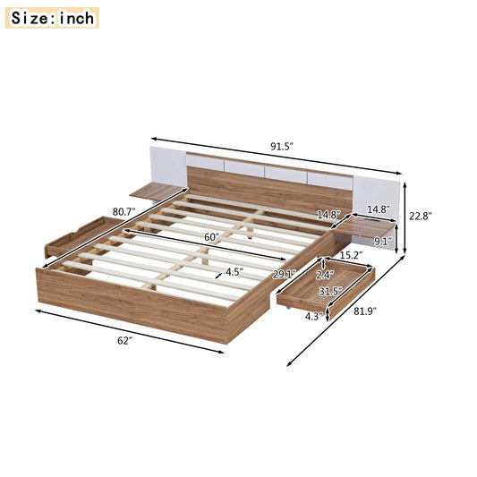Queen platform bed with headboard and storage drawers in wood finish with slatted bed base on Tampa Home & Garden Store