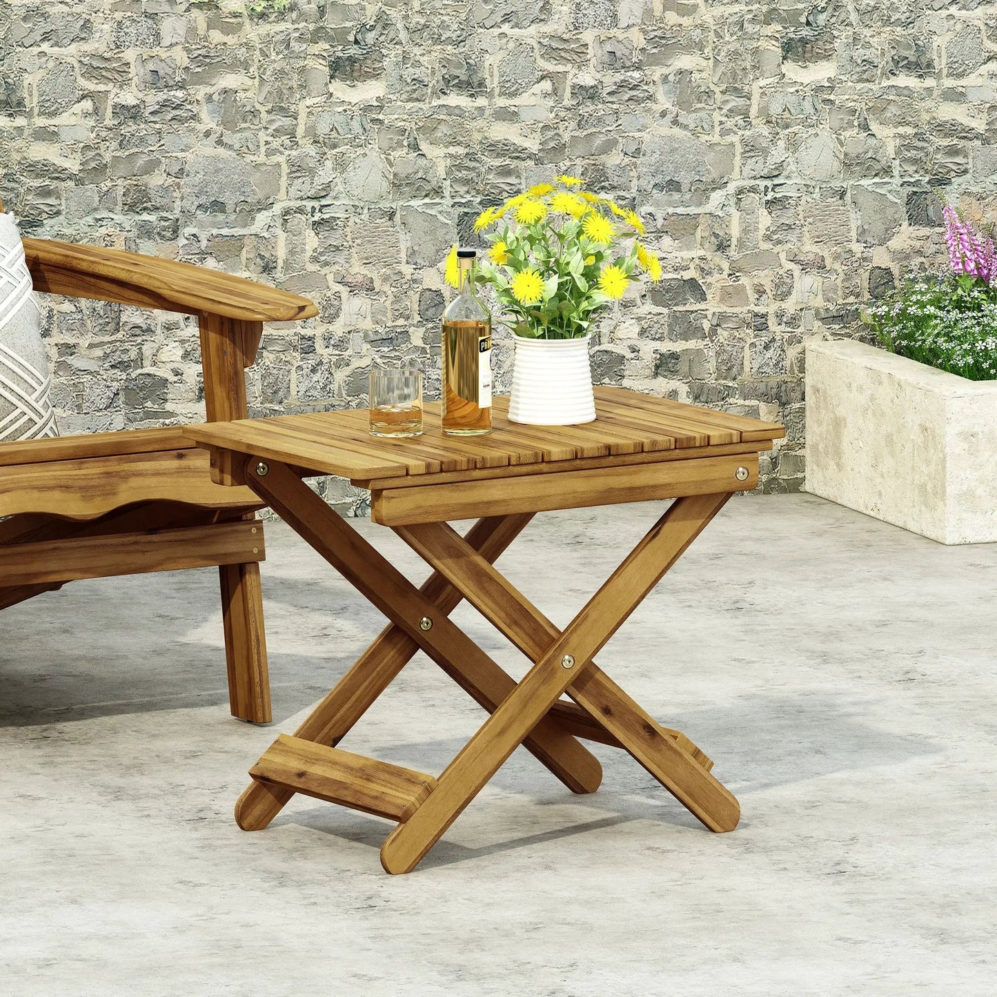 Table d'appoint pliante en bois d'extérieur, naturelle, 15"P x 22,75"L x 18,25"H