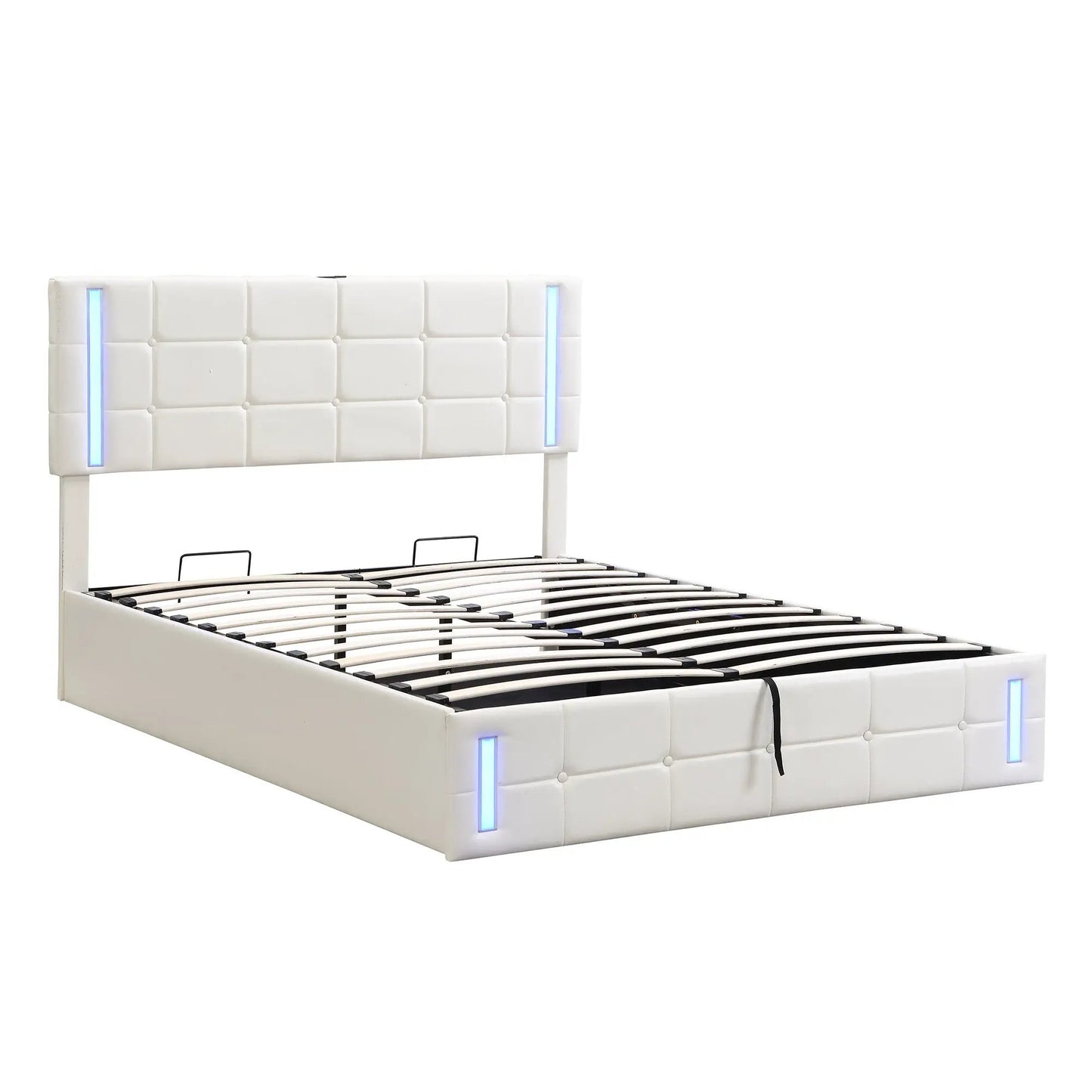 Full-size upholstered bed with blue LED accents and USB ports by VIP Digital Presence on Tampa Home & Garden Store