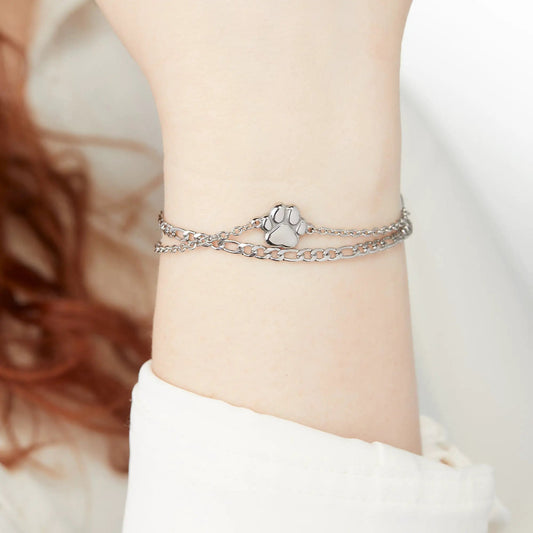 Paw Print Stranded Bracelet Set by ALEX AND ANI; silver-tone layered chains with paw charm on Tampa Home & Garden Store