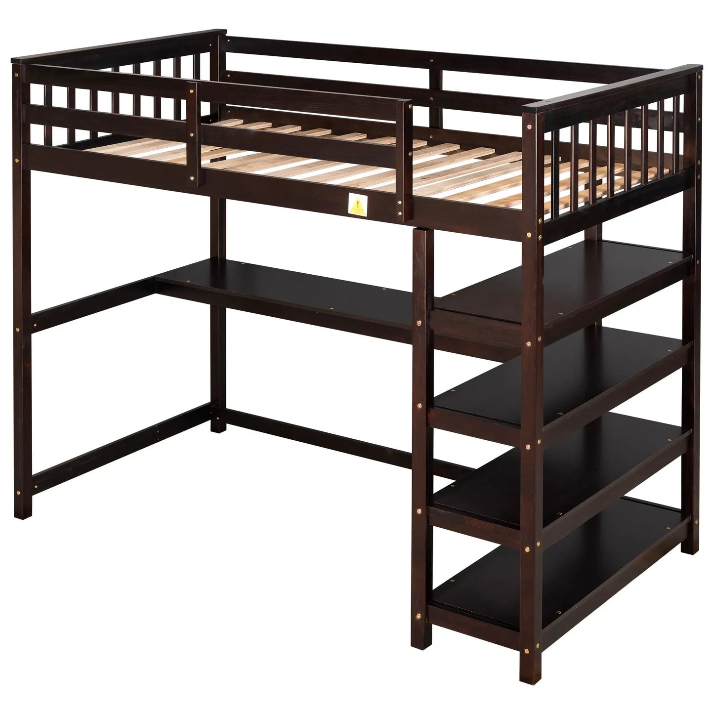 Twin loft bed with shelves and under-bed desk in dark brown wood by VIP Digital Presence on Tampa Home & Garden Store