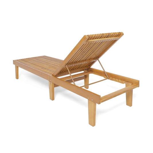 Nadine Chaise Lounge in acacia wood teak finish with slatted backrest on Tampa Home & Garden Store