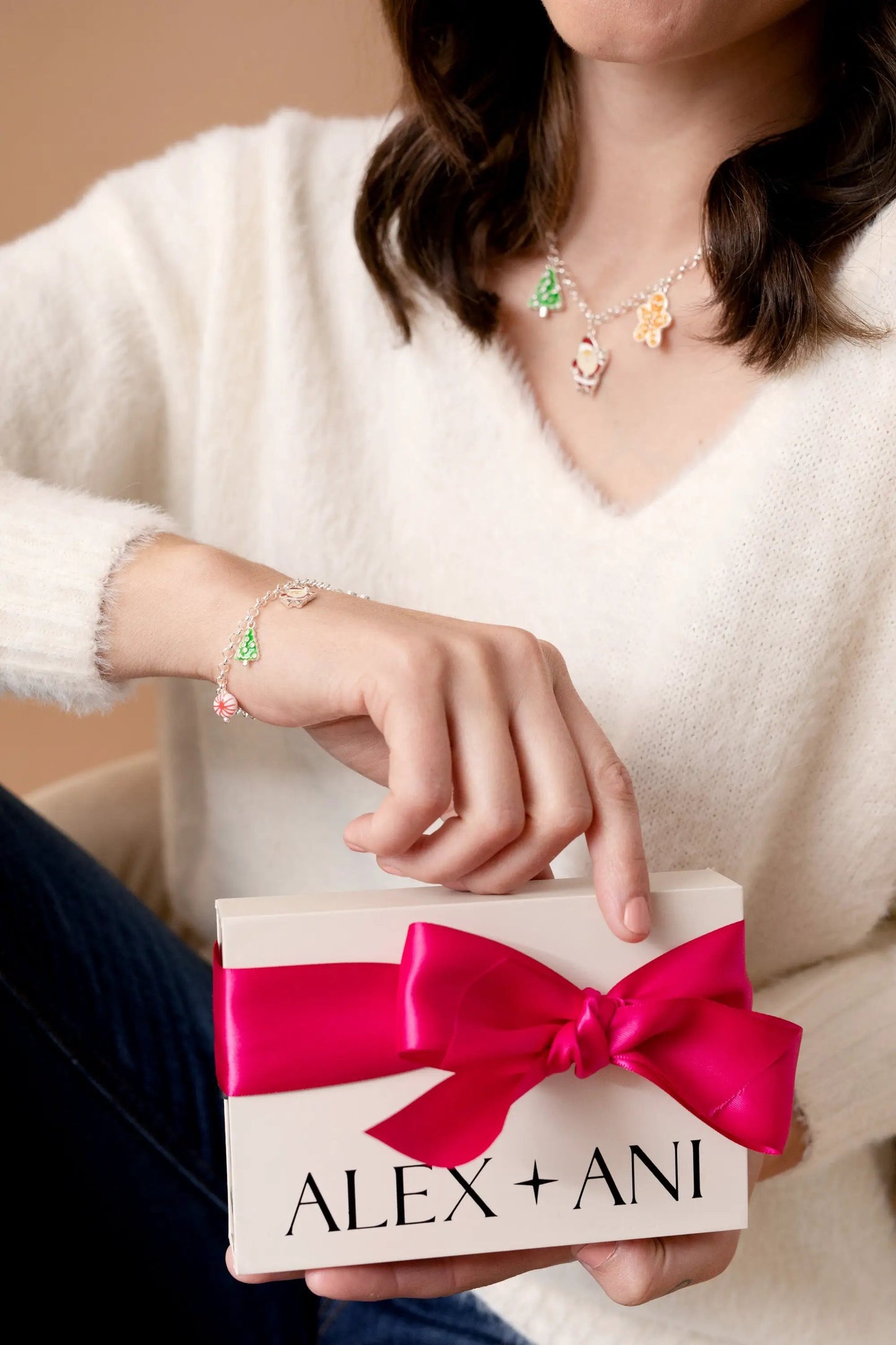 Sliding Gift Box by ALEX + ANI white box with bright pink satin ribbon gift presentation on Tampa Home & Garden Store