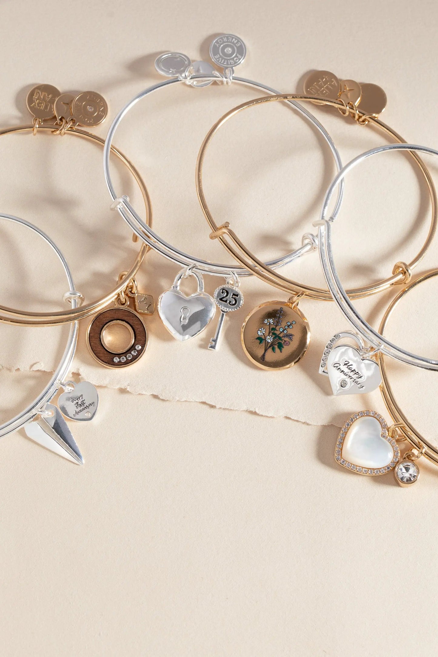 Anniversary Heart Bangle with Crystal Heart Charm