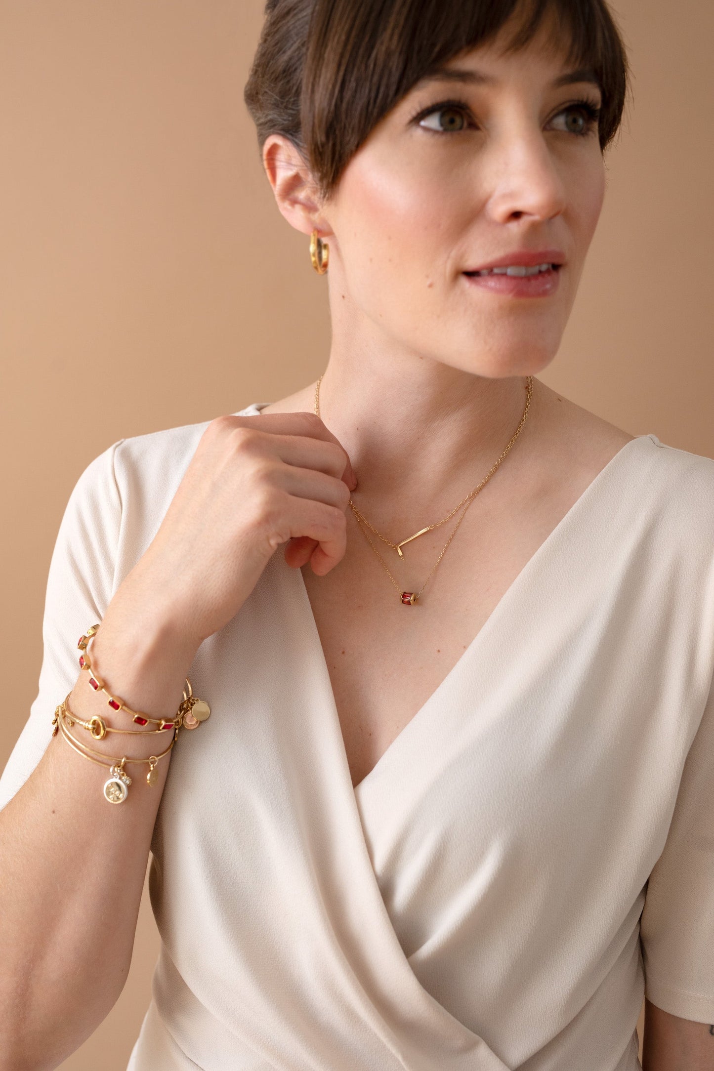 Necklace Initial L Precious Elongated by Alex and Ani, gold-tone elongated bar pendant on delicate layered chains on Tampa Home & Garden Store
