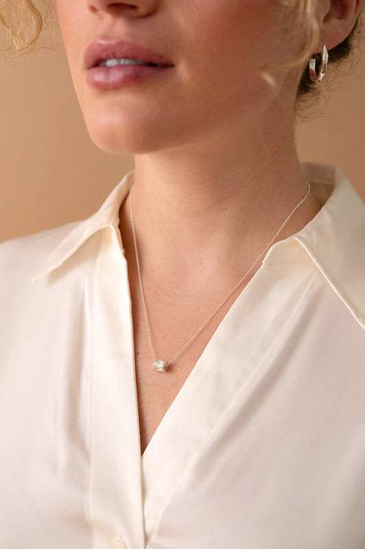 April Birthstone Precious Pendant Necklace with a silver chain and square clear gemstone on Tampa Home & Garden Store