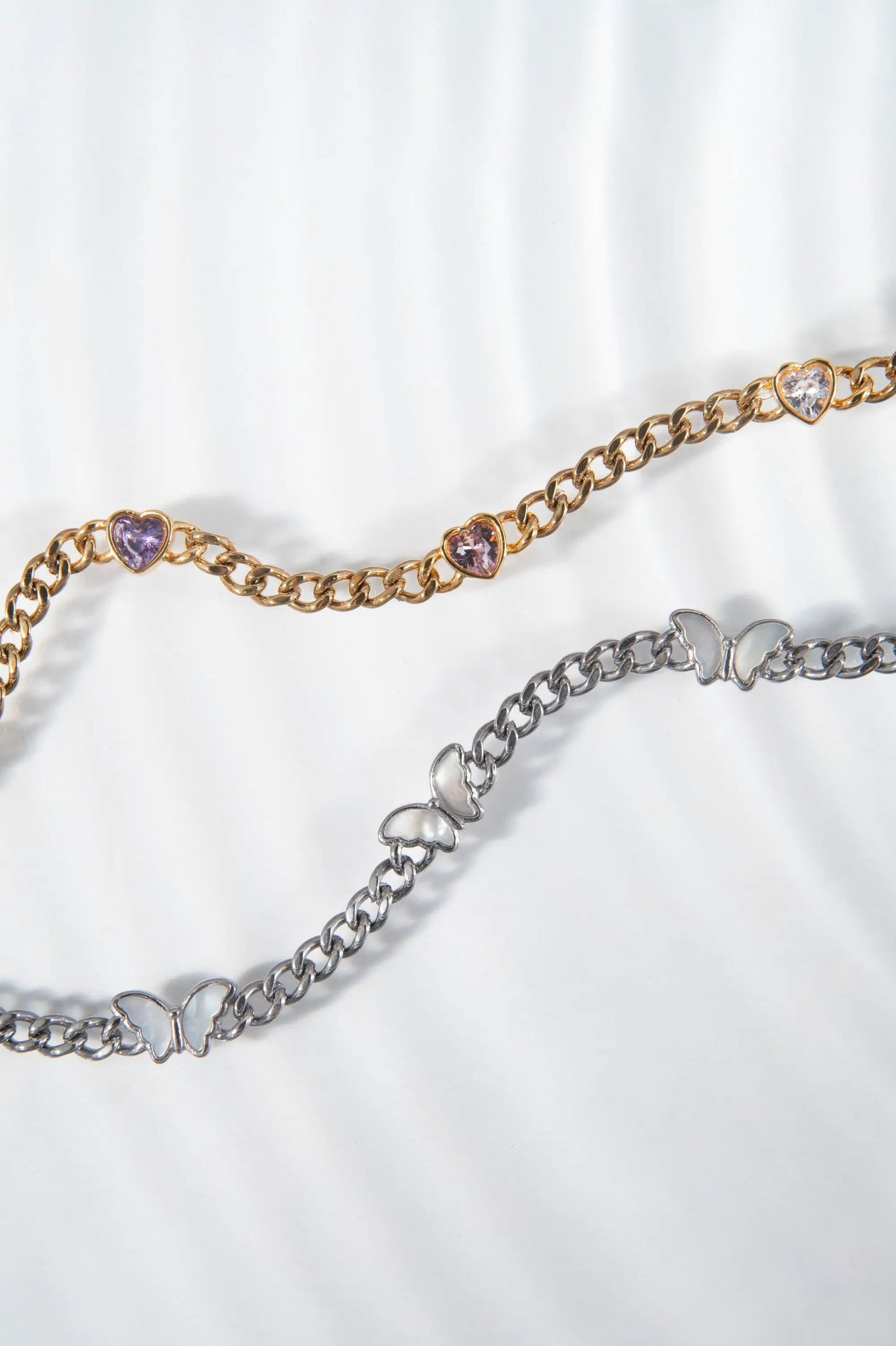 Heart Curb Chain Bracelet and Crystal Hearts