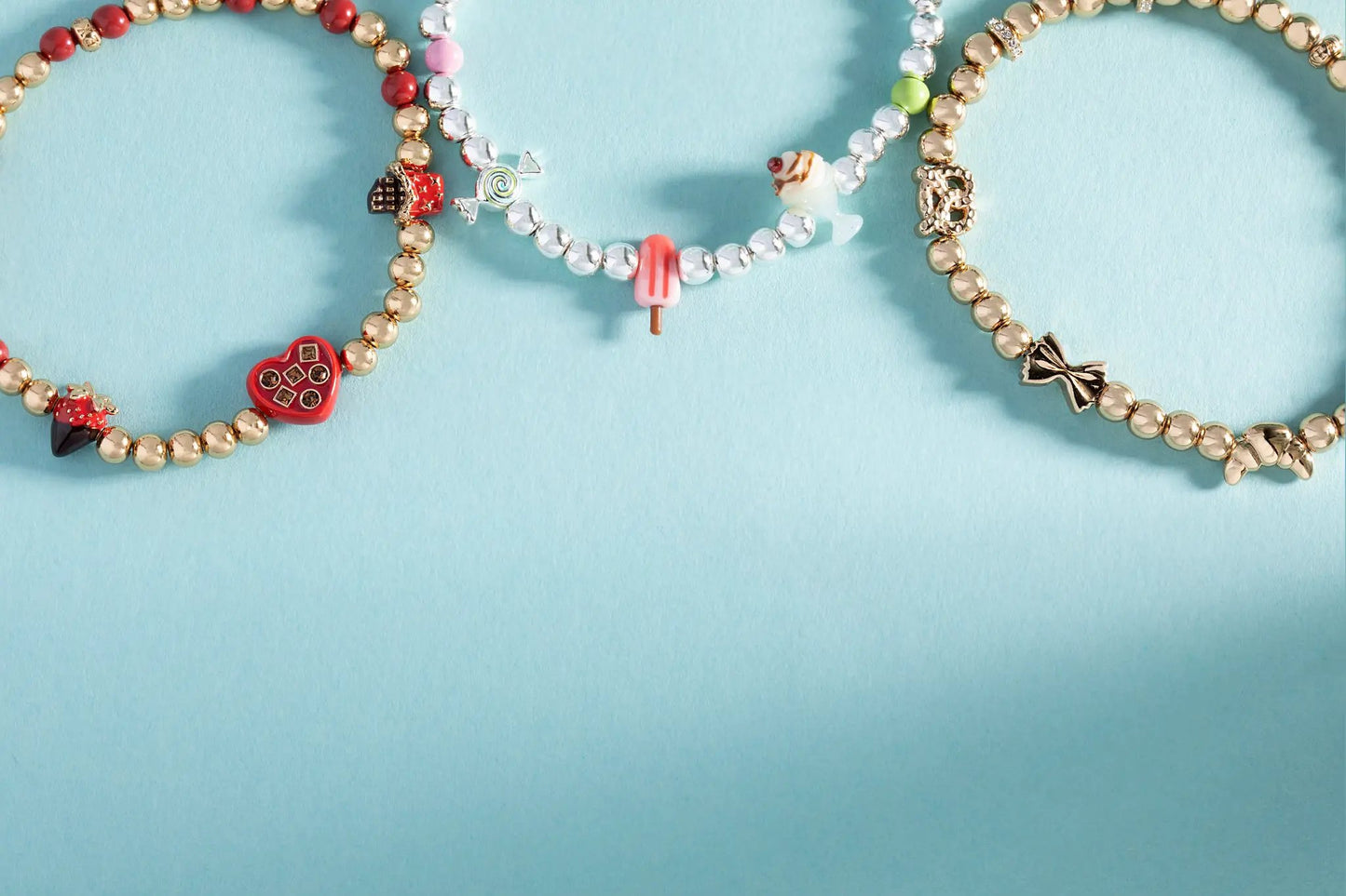Carbs are My Love Language Beaded Stretch Bracelet stack with candy charms by ALEX AND ANI on Tampa Home & Garden Store
