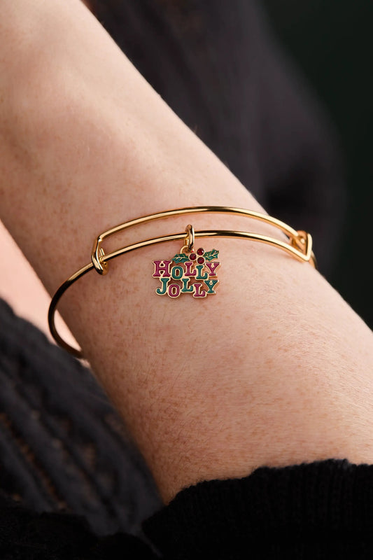 Holly Jolly charm bangle gold-tone bracelet with red/green enamel charm by ALEX AND ANI on Tampa Home & Garden Store