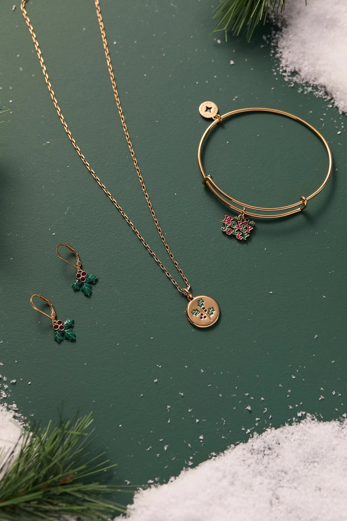 Holly Jolly Charm Bangle by ALEX AND ANI, gold-tone bracelet with festive charm on Tampa Home & Garden Store