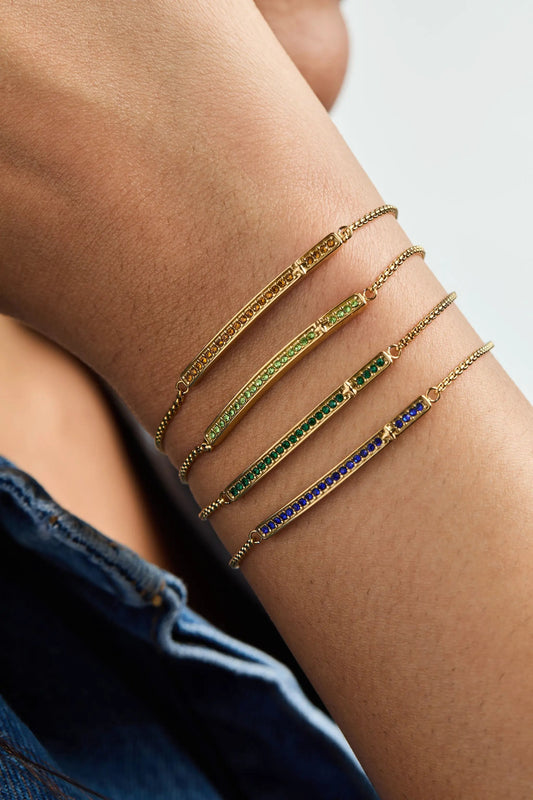 August Everyday Birthstone Pave Bolo Bracelet set of 4 gold-tone bars with pave stones on Tampa Home & Garden Store