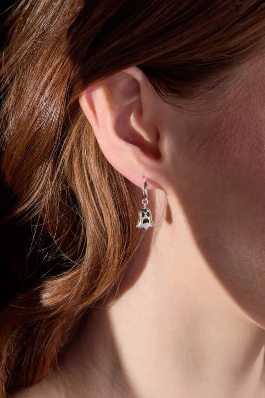 Ghost and Pumpkin Earring Set featuring a silver ghost charm on a hoop by Alex and Ani on Tampa Home & Garden Store