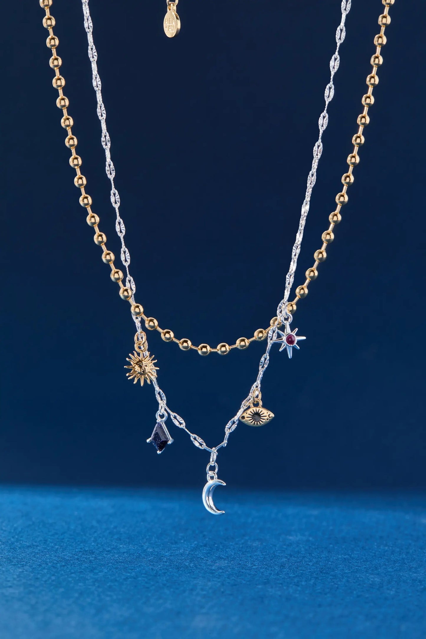 Moon Magic Two-Row Charm Necklace Blue Sunstone