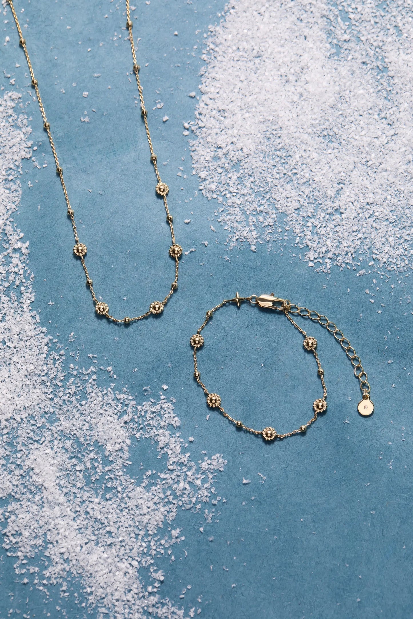 Floret Chain Necklace by Alex and Ani, gold-tone with floral bead accents, adjustable length on Tampa Home & Garden Store