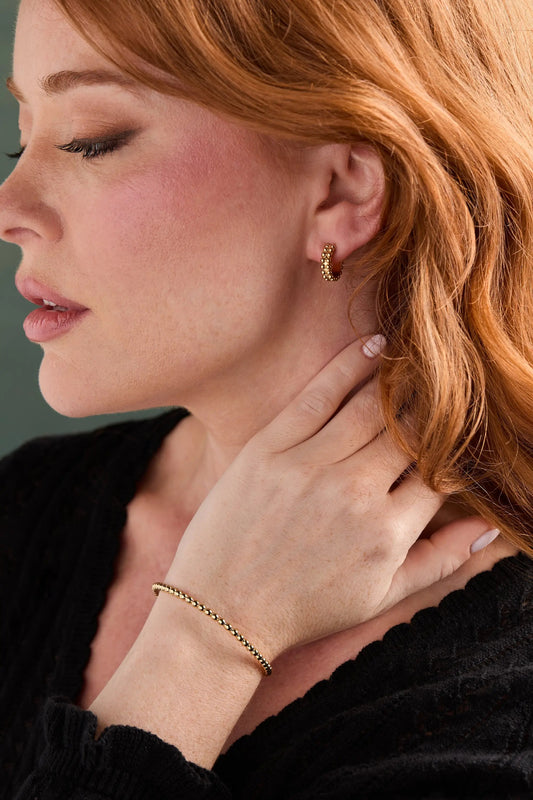 Gold Beaded Huggie Hoop Earring, small gold-tone beaded hoop on Tampa Home & Garden Store