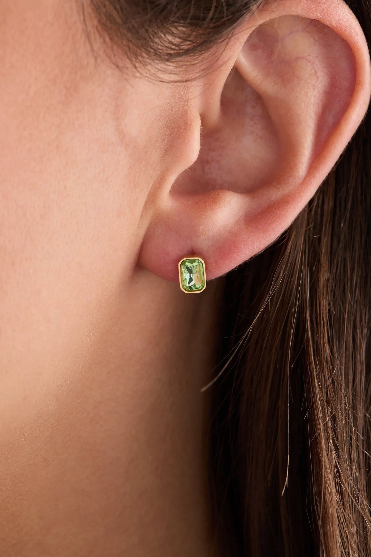 August Emerald-Cut Peridot Stud Earrings
