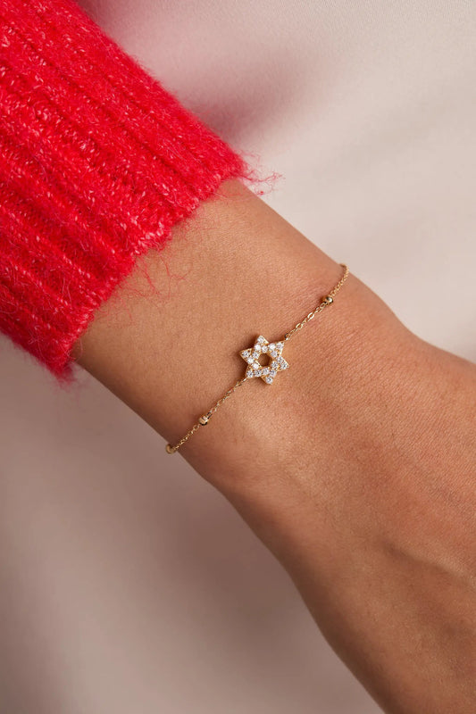 Star of David Delicate Pave Beaded Chain Bracelet by ALEX AND ANI, gold-tone pavé star on Tampa Home & Garden Store