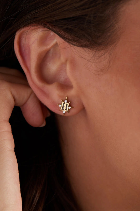 Harry Potter Hogwarts & Sorting Hat earrings set, gold-tone star with H and crystals on Tampa Home & Garden Store