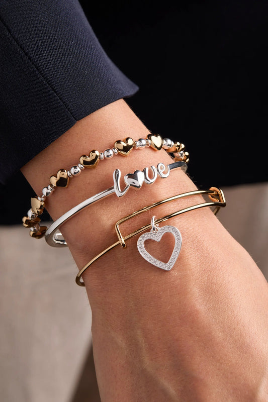 Love bracelets set of 3 by Alex and Ani with gold heart beads and silver bead strand on Tampa Home & Garden Store