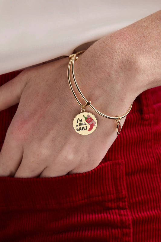 I'm a Little Chili charm bangle, gold-tone double bangles with round chili charm by ALEX AND ANI on Tampa Home & Garden Store