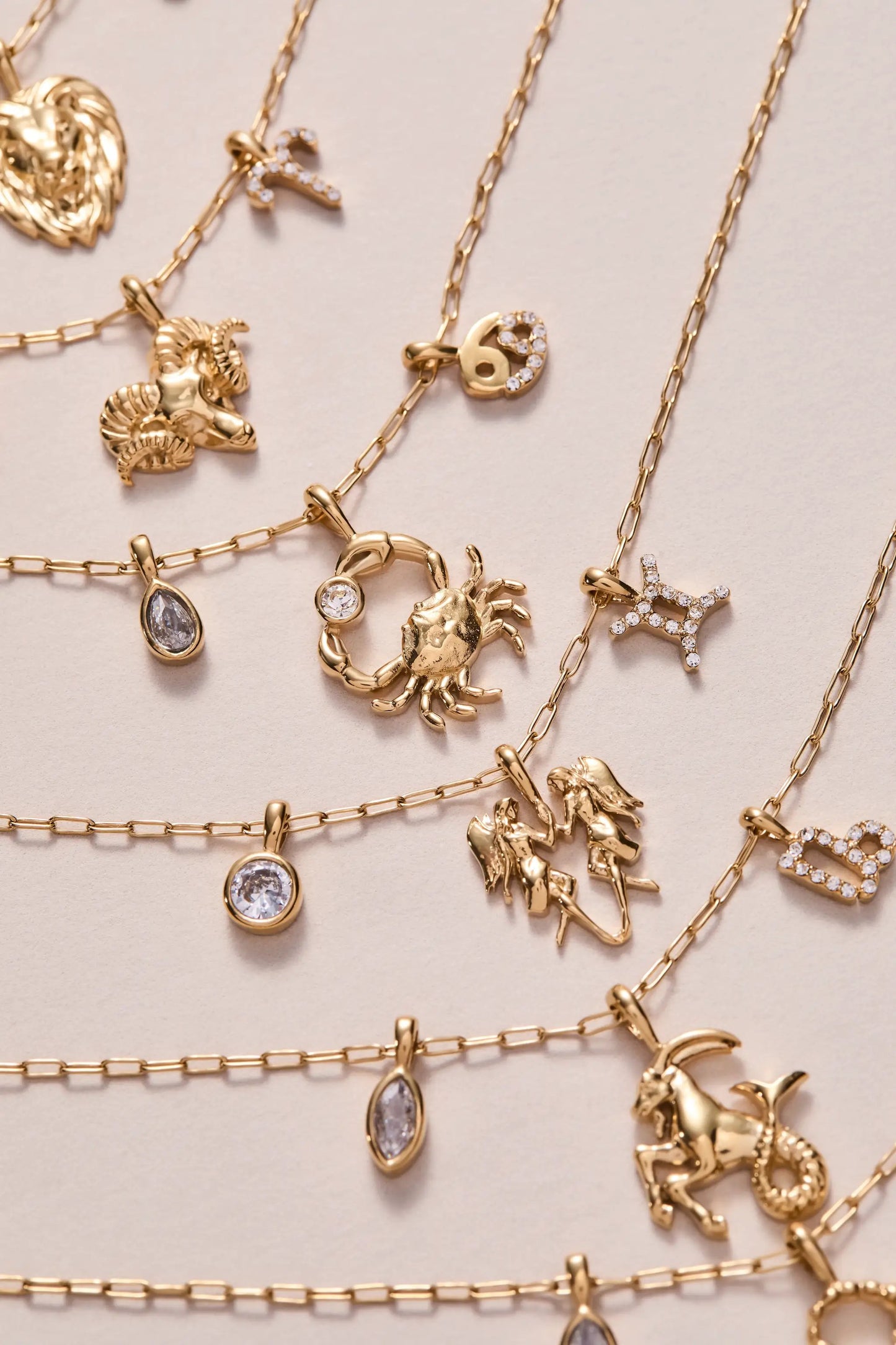 Aries Zodiac Charm Cluster Necklace Gold Plated