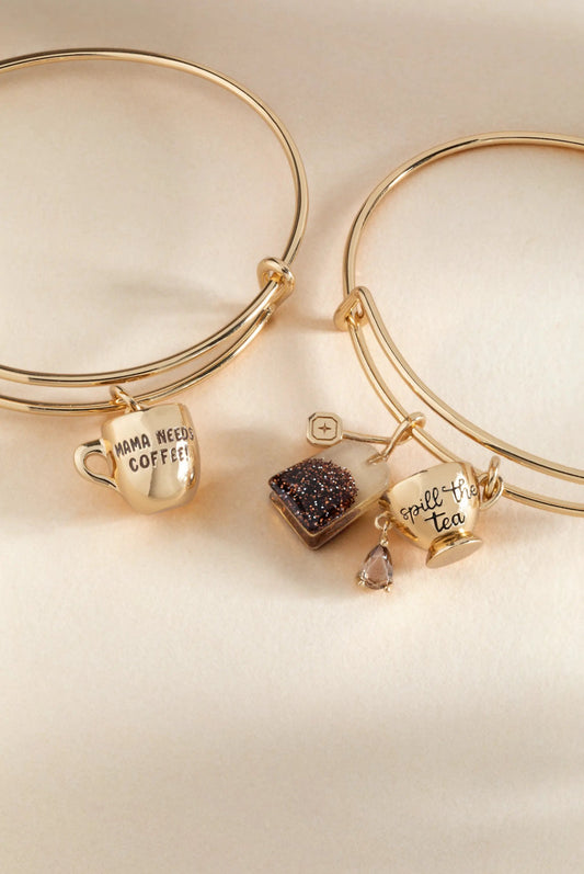 Mama Needs Coffee mug charm bangle two-piece gold-tone by Alex and Ani on Tampa Home & Garden Store