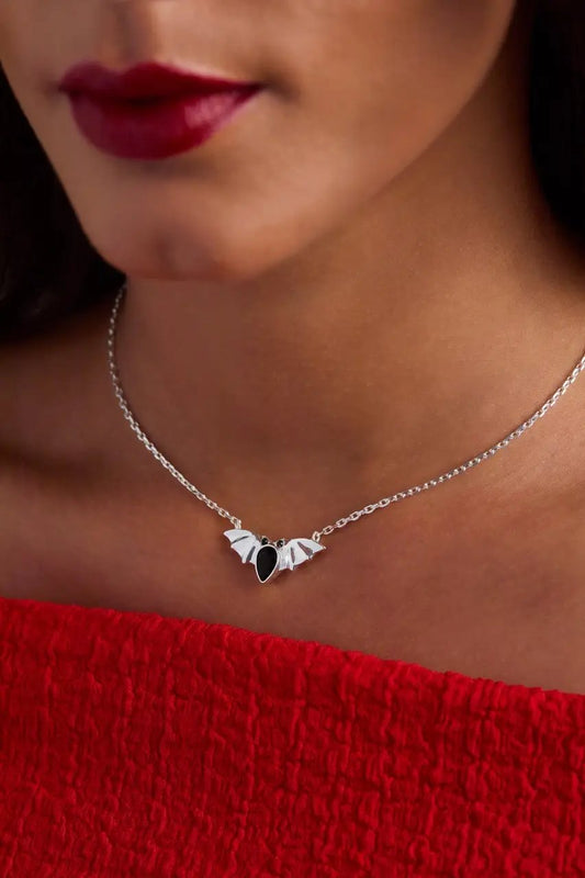 Crystal Bat Pendant by Alex and Ani with silver bat wings and a black teardrop centerpiece on Tampa Home & Garden Store