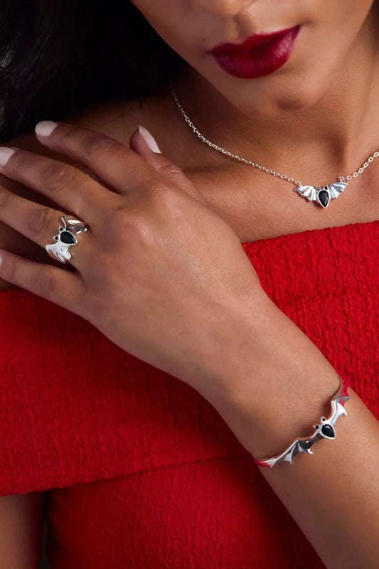 Crystal Bat Cuff bracelet by ALEX AND ANI in silver-tone with black crystal bat accents on Tampa Home & Garden Store