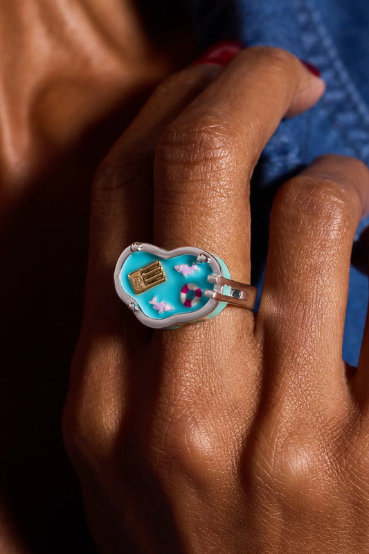 Polly Pocket Limited Edition Pool Party Ring turquoise enamel with silver band by Alex and Ani on Tampa Home & Garden Store