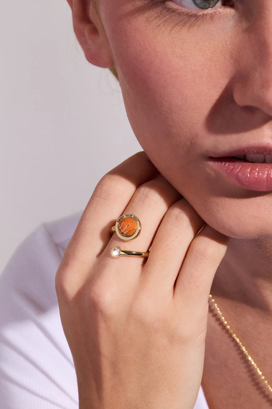Shoot Your Shot Basketball Open Fidget Ring, gold-tone with orange basketball center; two rings on Tampa Home & Garden Store