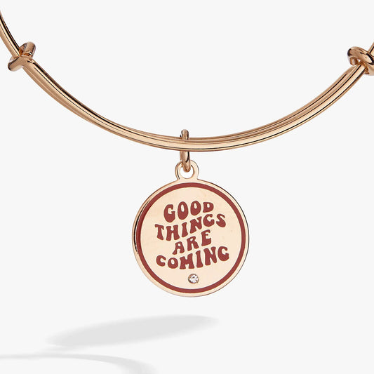 Bracelet Good Things Are Coming mantra charm bangle by ALEX AND ANI in rose-gold tone on Tampa Home & Garden Store